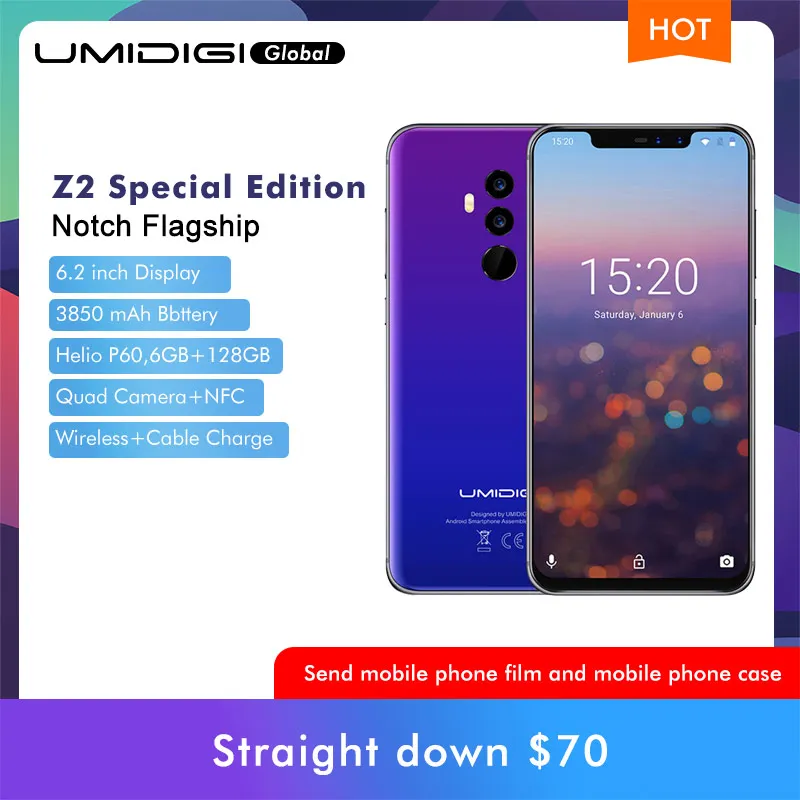 UMIDIGI Z2 специальное издание Helio P23 2,0 ГГц 19:9 6," FHD+ полный экран 4G+ 64 ГБ Android 8,1 телефон 18 Вт Быстрая зарядка разблокировка лица