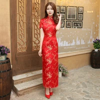 red chinese women dress vintage satin qipao sexy long slim cheongsam hot sale flower dress size s m xl xxl 3x4xl 5xl 6xl ja13