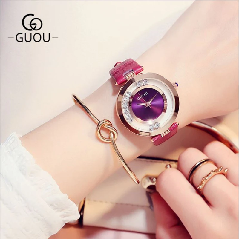 Женские Часы GUOU Montre Femme роскошные женские часы со стразами браслет из натуральной кожи часы bayan kol saati
