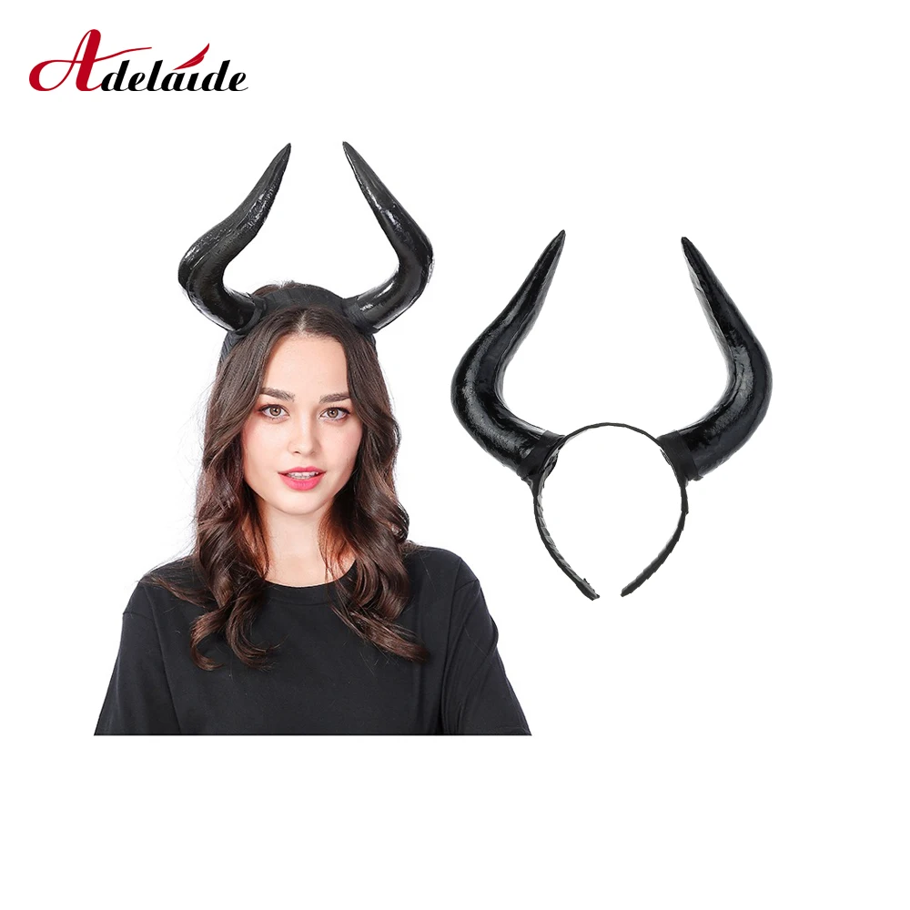 Simulation Black ox horn headband Devil Horns Cosplay ox horn Style Hair Hoop for Halloween party hair band Hair Accessories