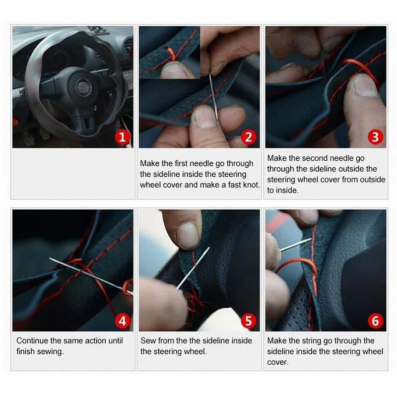 Автомобильный чехол на руль DIY чехлы на руль мягкая кожаная оплетка с игольчатой нитью внутренние наборы для колес анти-ловля колеса автомобиля#2