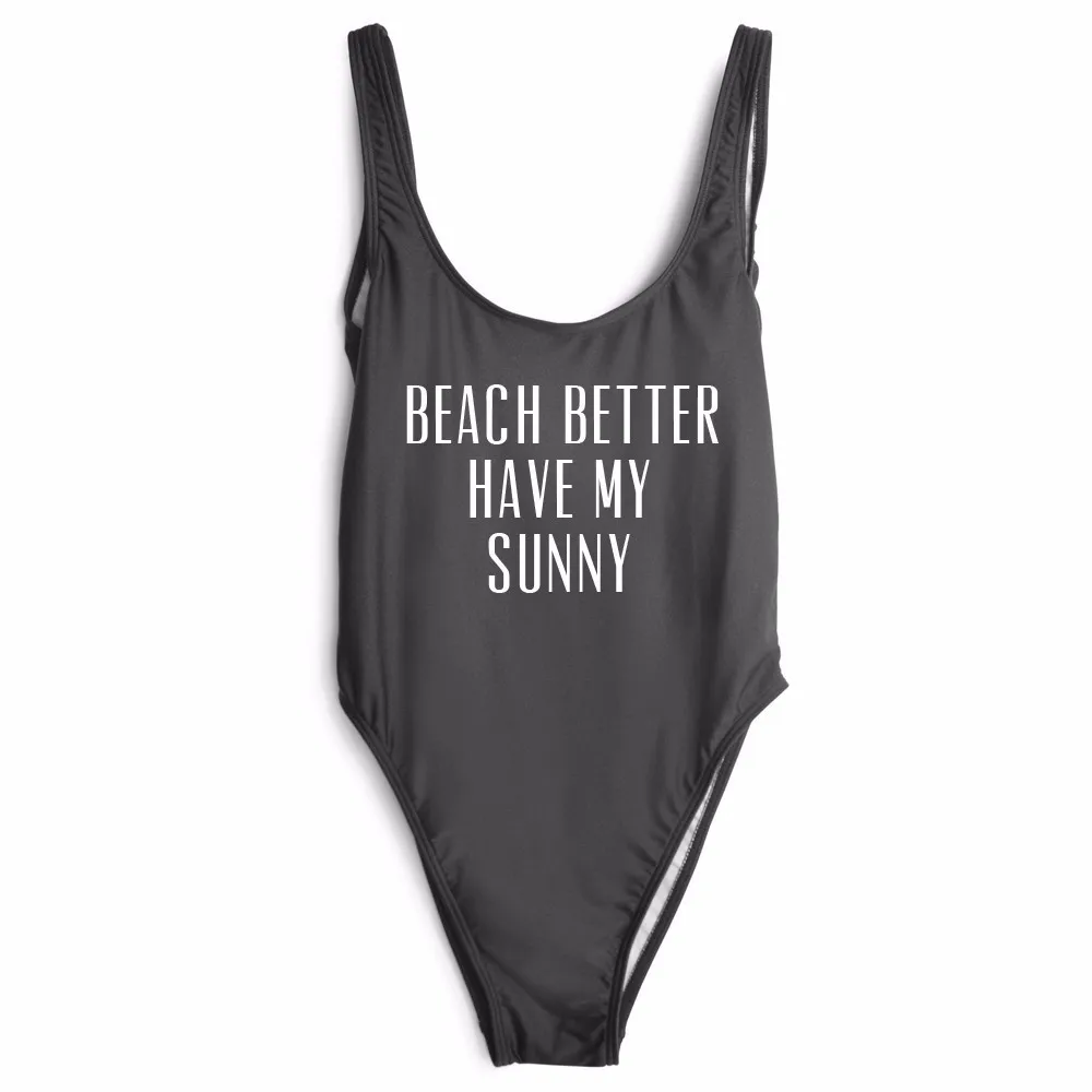 Женский слитный купальник черный с надписью Maillot De Bain монокини купальный костюм
