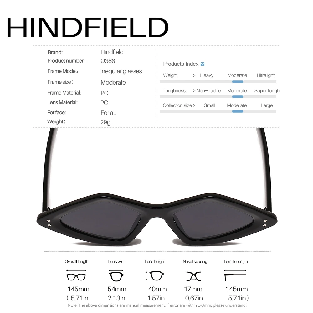 Женские нестандартные солнцезащитные очки Hindfield прочные брендовые дизайнерские