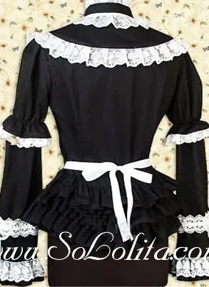 Лолита Шикарное Белое Кружево Пограничной Черный Блузка|blouse satin|blouse shoulderblouse bow |