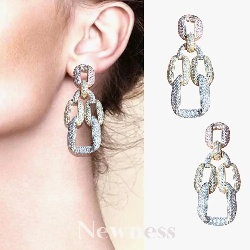 

Newness Luxury Big Delicate Luxury Gemoetric Cubic Zirconia 3 Tone Party Wedding Saudi Arabic Dubai Earrings