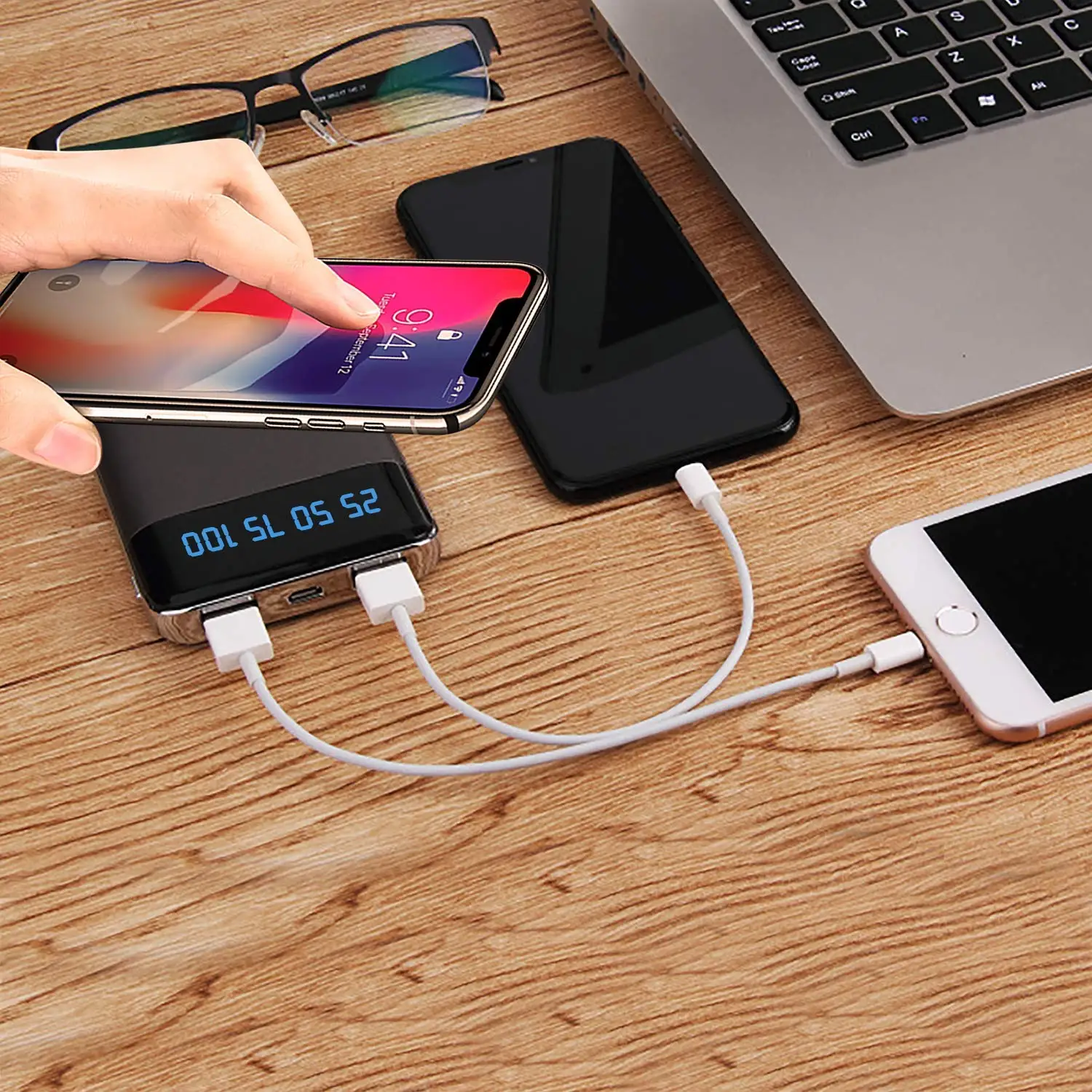 А. С ЖК дисплеем 10000 мАч QI Беспроводное зарядное устройство 2A Dual USB power Bank для iPhone X XS