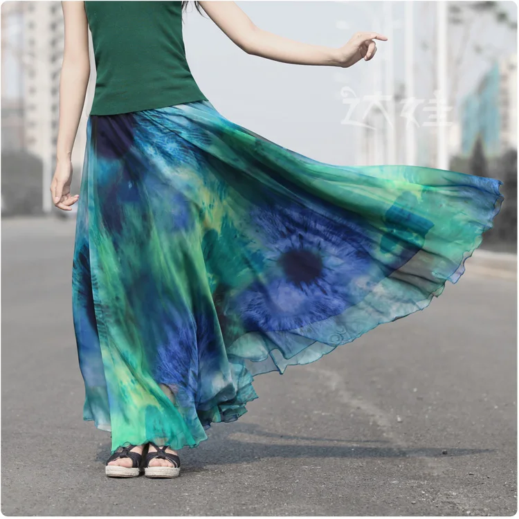 Boho шифоновые длинные юбки для женщин Лето 2019 г. Бохо с цветочным принтом Макси