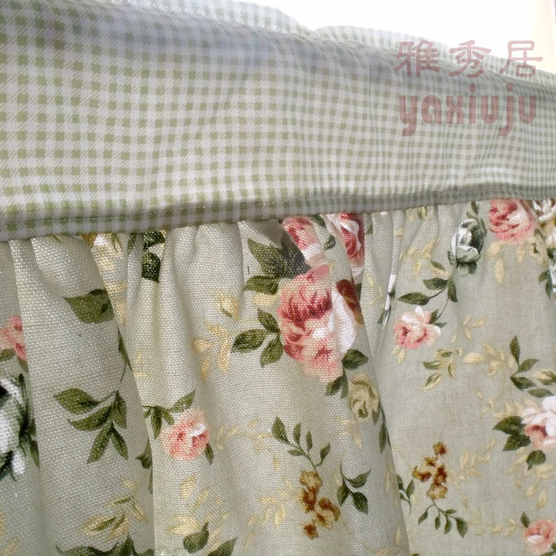 

Free shipping Plaid peony flower cotton kitchen curtains for living room bedroom coffee curtain 140*40cm customized