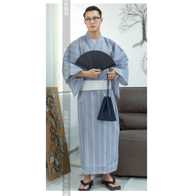 Мужское стильное традиционное японское кимоно, мужской хлопковый Халат Yukata, мужской банный халат, кимоно, одежда для сна с ремнем, H9058