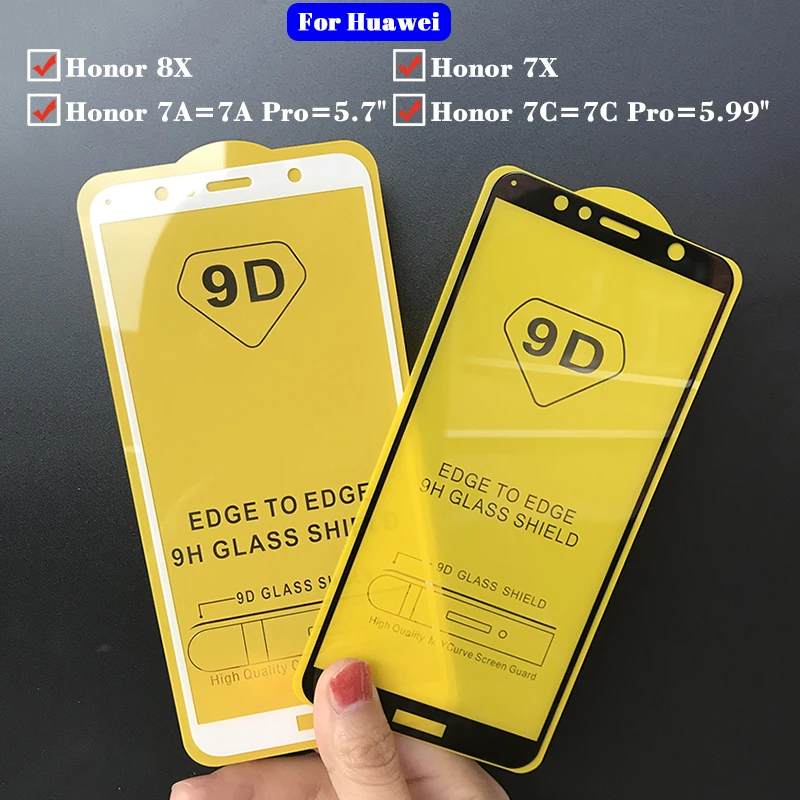 Защитное стекло 9D для huawei honor 7c 7a 7x pro закаленное экрана sklo x8 x7 a c x 7 8 | Мобильные