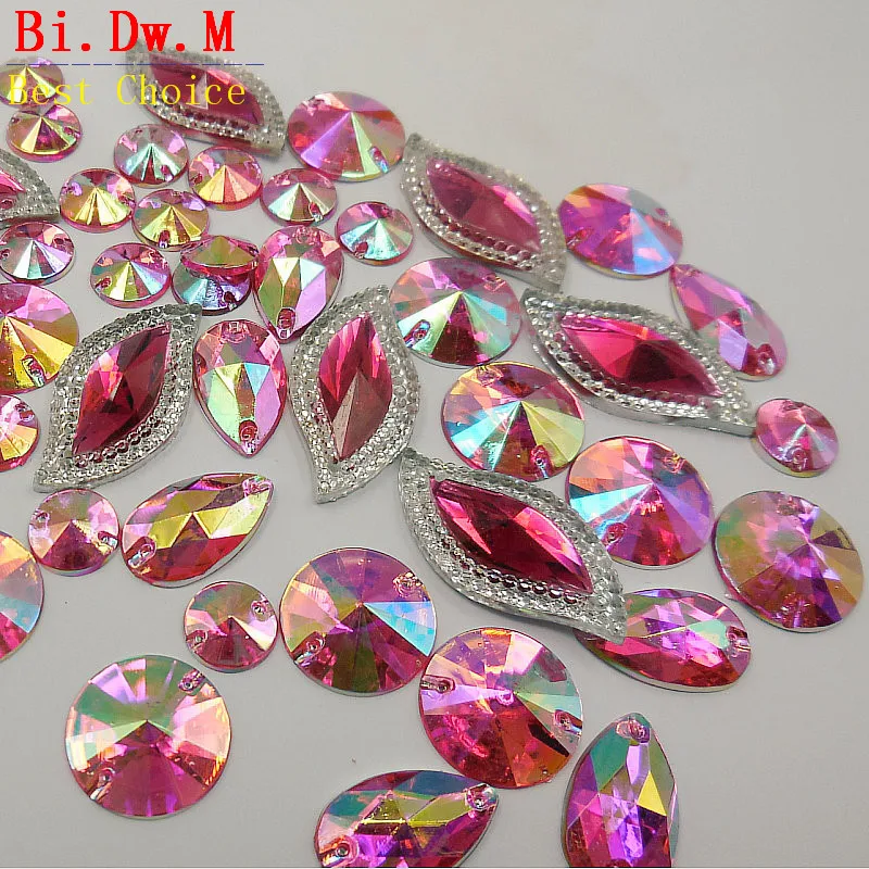 Удивительные Стразы для ручного шитья Смешанная форма ярко розовые камни и