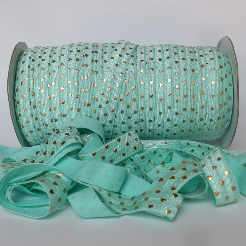 5yards/lot 5/8'' 16mm Gold hearts printed elastic rubber band fold over foe ribbon diy accessories crafts | Дом и сад