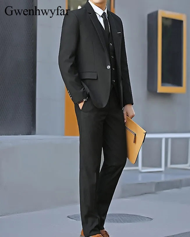 Gwenhwyfar 2018 последние пальто брюки дизайн черный лацкан с тупым углом Slim Fit мужской