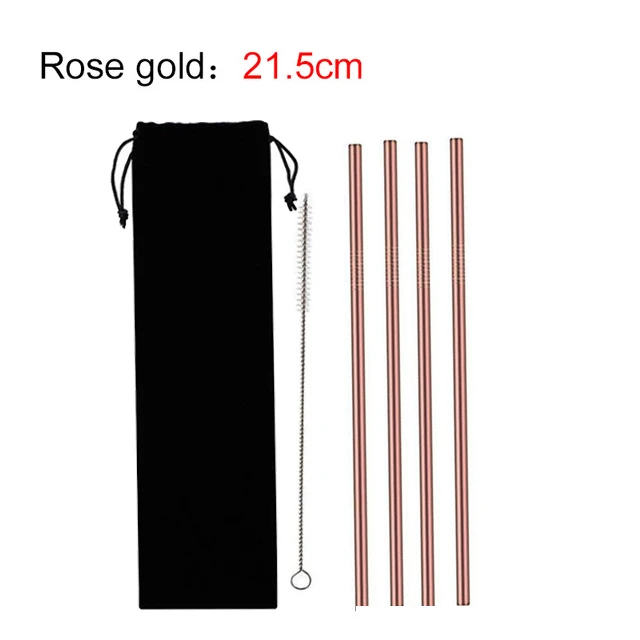 Rose gold-S-4A EIMAI многоразовые металлические трубочки для питья 304 нержавеющая сталь прочная изогнутая прямая соломинка для напитков с чистящей щеткой - Цвет: Rose gold-S-4A
