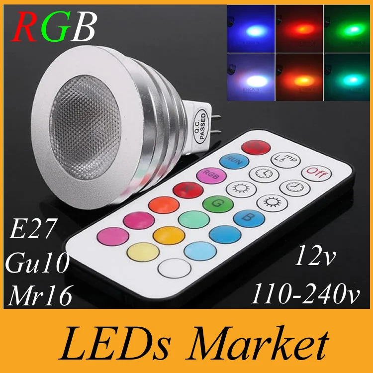 5 Вт GU10 Mr16 E27 RGB Светодиодный прожектор 16 цветов Лампа для изменения света AC110 245v