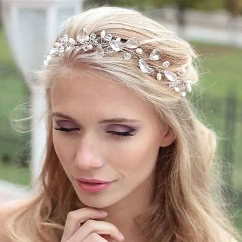 Женский обруч для волос FORSEVEN Серебристый с кристаллами и жемчугом украшение