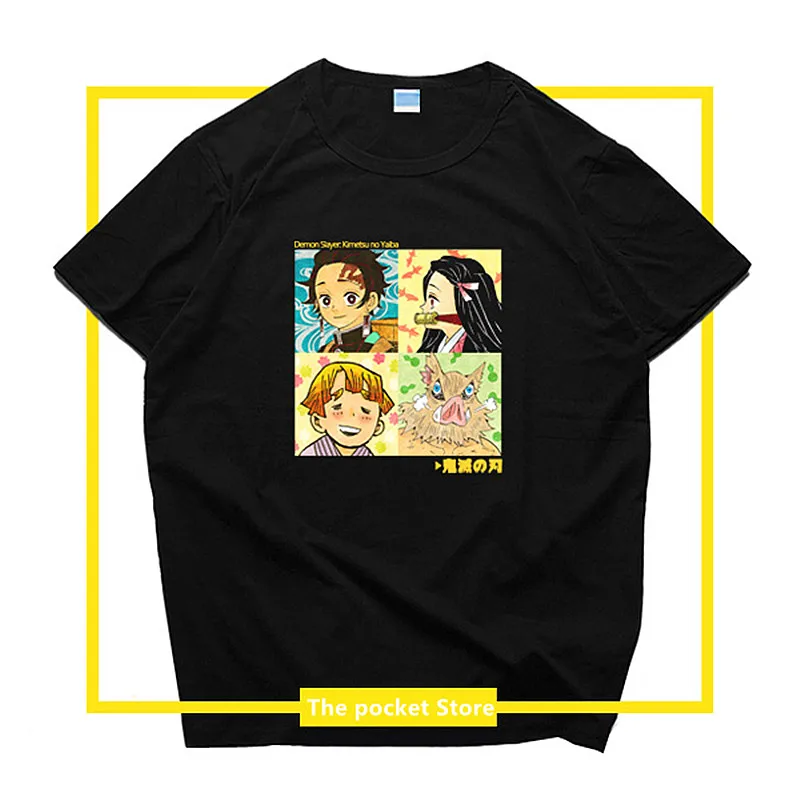 Demon Slayer: Kimetsu no Yaiba, унисекс, хлопковая футболка, японская, Harajuku, футболка, короткий рукав, летняя, пара, топы, женская одежда