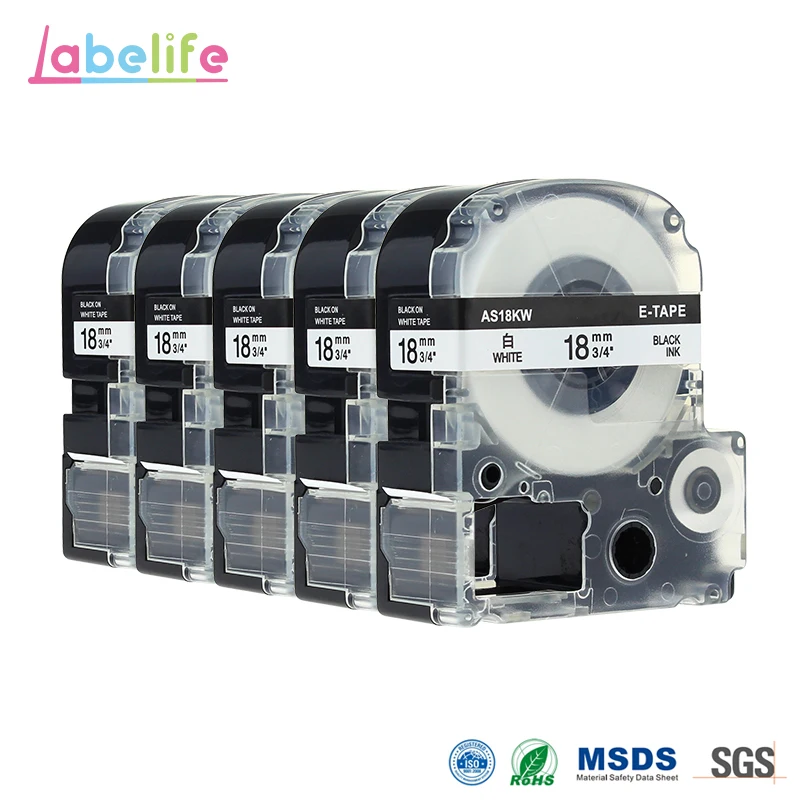 Labelife 5 упаковок SS18K черный на белом Совместимость для Epson LabelWork LW 300 18 мм ширина