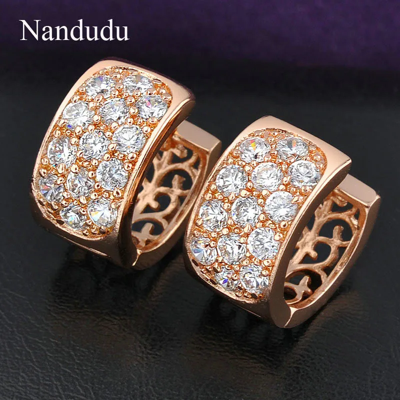 Nandudu, хорошее качество, мини серьги-кольца, розовое золото, GP, прозрачный кристалл, модные женские серьги, подарок E495