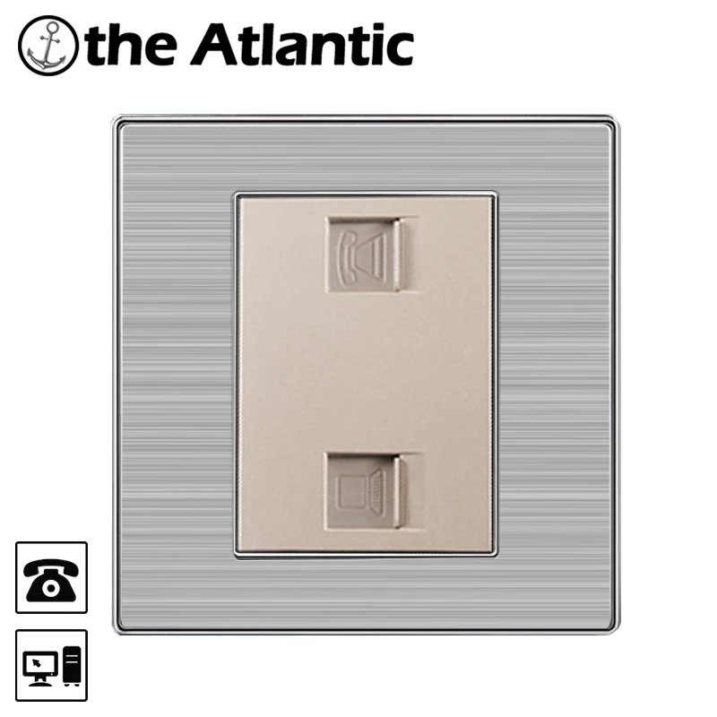 Atlantic стены телефонная розетка с Интернет RJ45 Outlet enchufe Нержавеющая сталь матовый