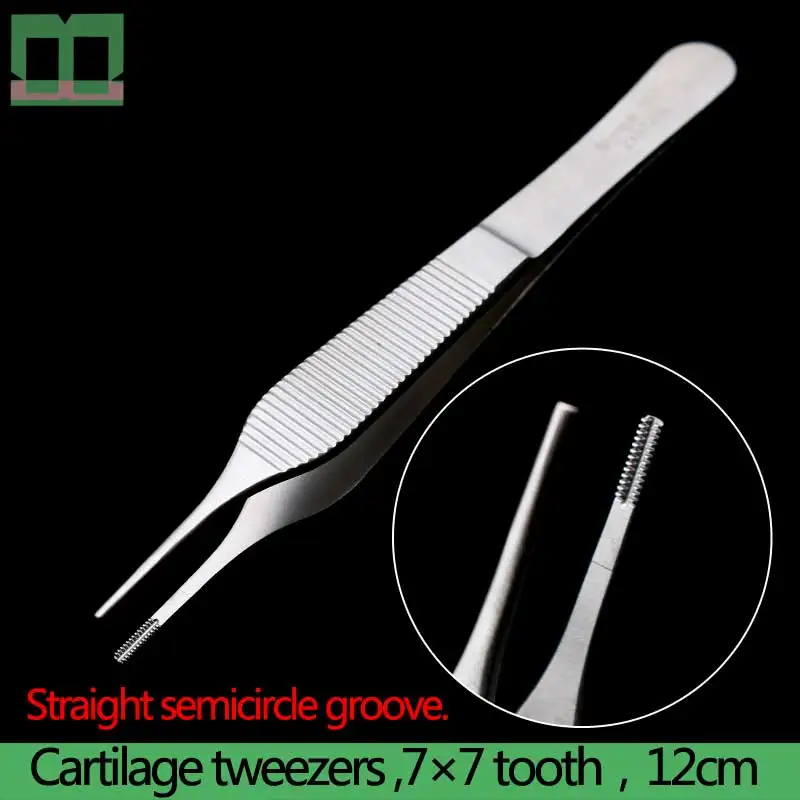 Пластиковые нержавеющая сталь tweezers хирургические щипцы хряща Пинцет хирургические инструменты и инструменты Зубчатые Щипцы 0,6 мм - Цвет: Черно-серебристый