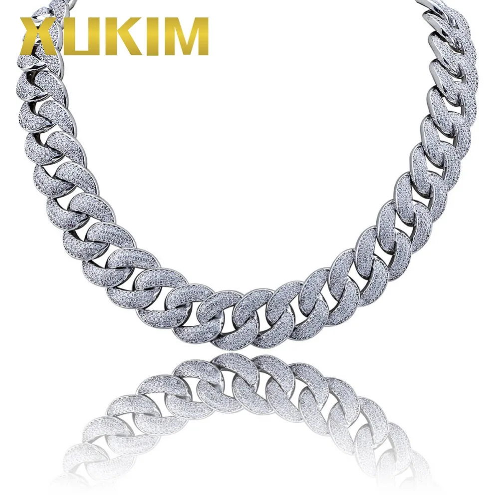 Xukim ювелирные изделия 18 ММ жир, США, кубинская звено цепи, полный Iced Out, золото, серебро, ожерелье, цирконий, хип-хоп ювелирные изделия, подарок для мужчин