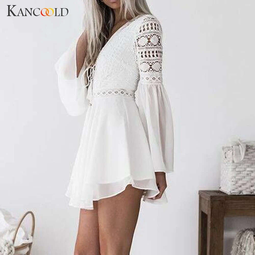 KANCOOLD платье для женщин кружевное с длинными рукавами и бахромой вечерние