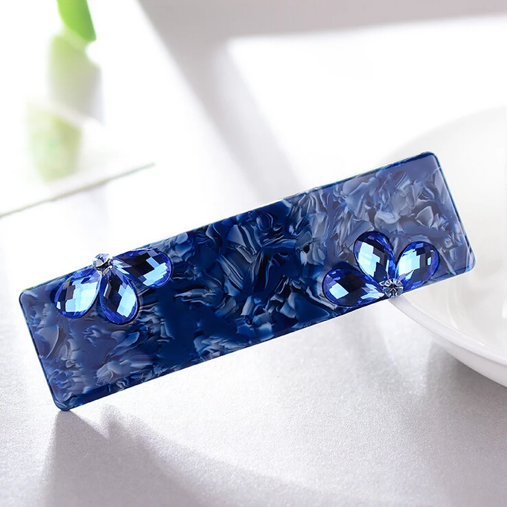 

Top Quality Korea Cellulose Acetate Crystal Hair Barrette Skinny Rhinestone Hair Clips Marble Barrette