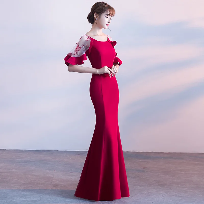 Элегантное тонкое длинное платье с русалочкой чонсам Vestidos восточные Ципао
