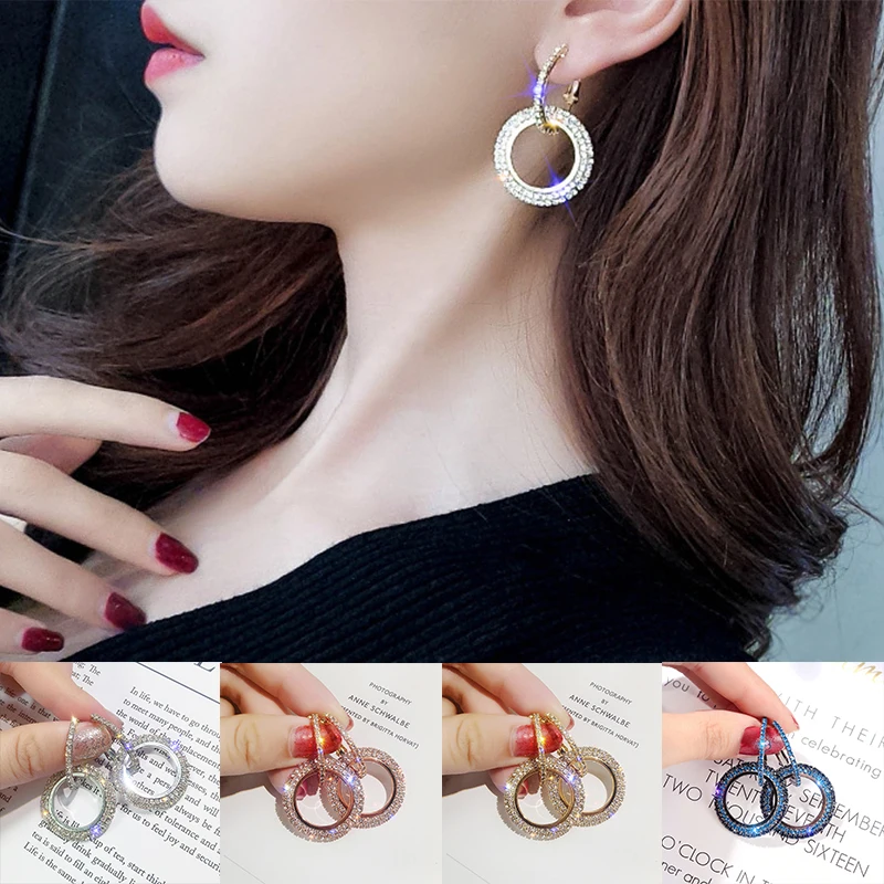 Новые модные циркониевые серьги Стразы блестящие кристаллы полые круглые капли