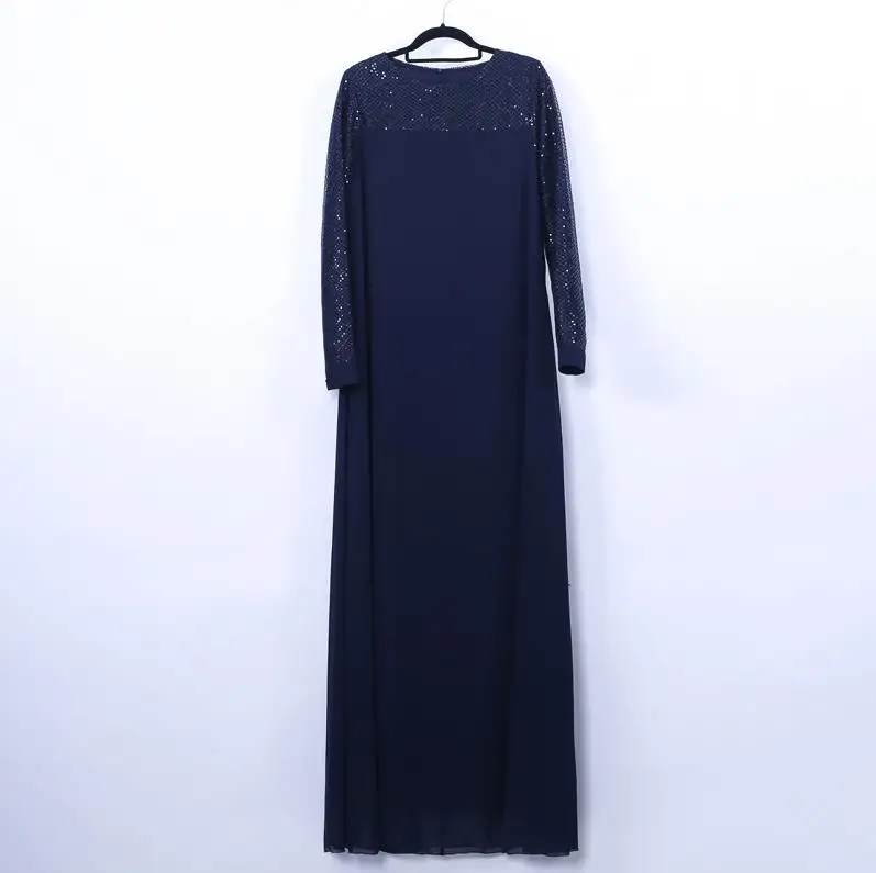 Vestidos Sequin Abaya Дубай длинное мусульманское хиджаб платье для женщин кафтан Elbise Eid турецкие платья халат Musulmane Longue - Цвет: Dark blue dress