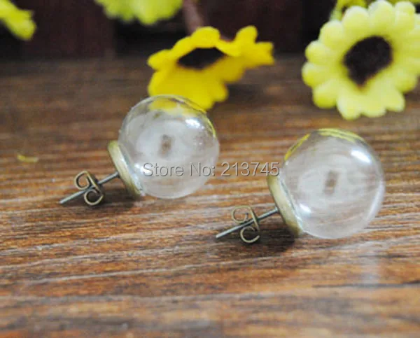 

SLAE Free ship!! 16mm*4mm round glass globe & 8mm earings base&plug set glass vial earring set , DIY Dream stud earrings