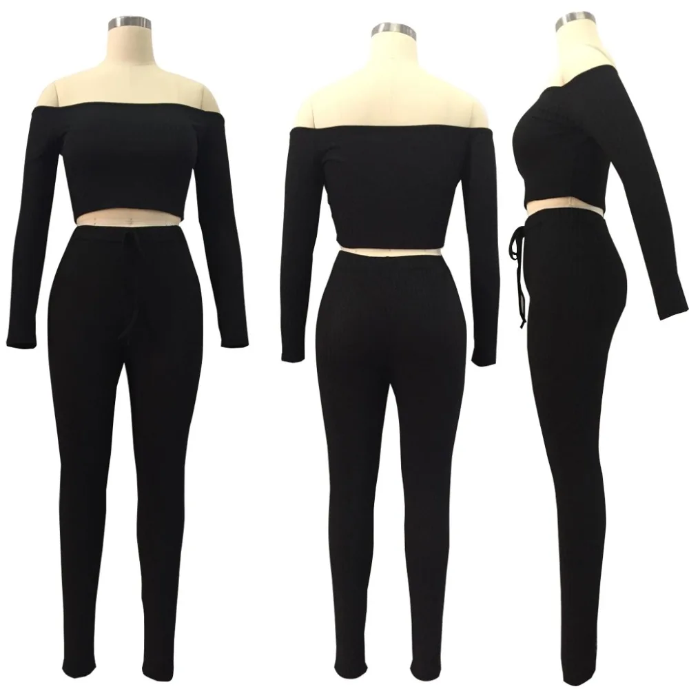 

Fashion 2 Pieces Pants Rompers Womens Jumpsuit Off Shoulder Solid Sexy Ladies Two Pieces Sets Bodysuit Women Overalls WS3255V