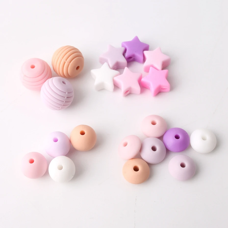 Кусачки персикового цвета силиконовые бусины 20 шт. в наборе маленькие звездочки