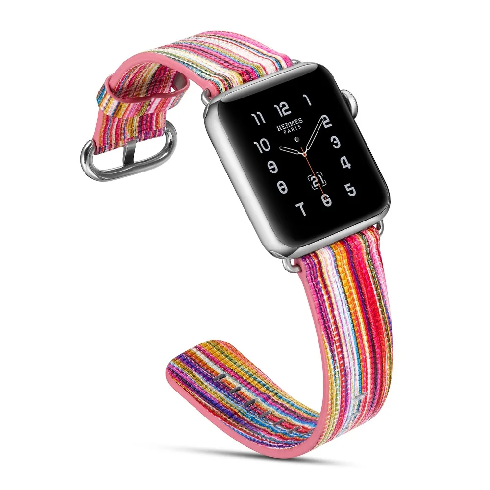National style Painted Leather Watch Band Strap for Apple colorful pattern Wrist Bracelet iwatch 44/40/42/38MM | Наручные часы