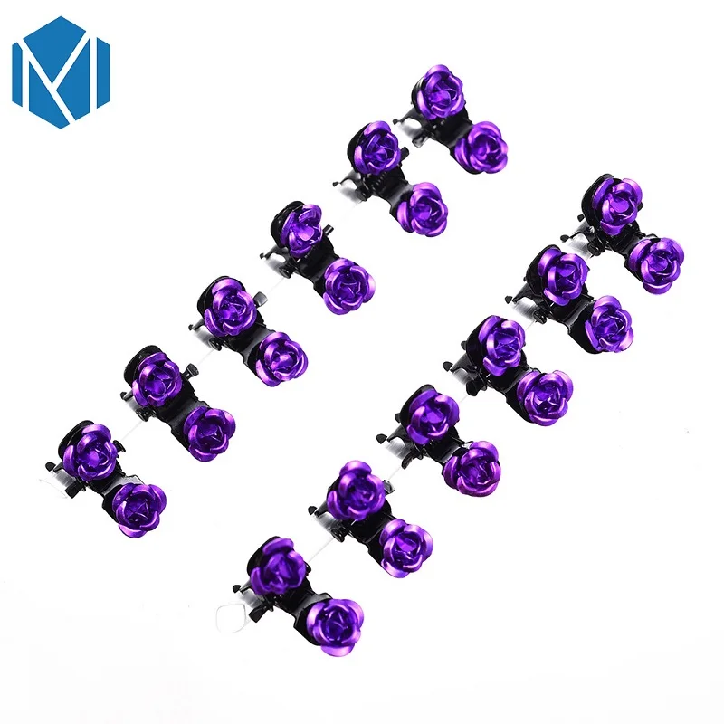 purple М мизм 12 шт. маленький коготь для волос для женщин девочек роза шпильки с цветами Дети Твердые заколки для волос аксессуары украшения для волос Краб головной убор - Окраска металла: purple
