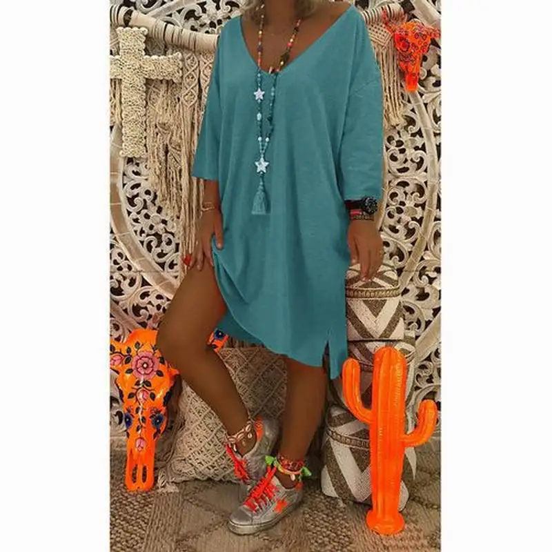 Женские однотонные платья с длинным рукавом хлопковые осенне-весеннее свободное