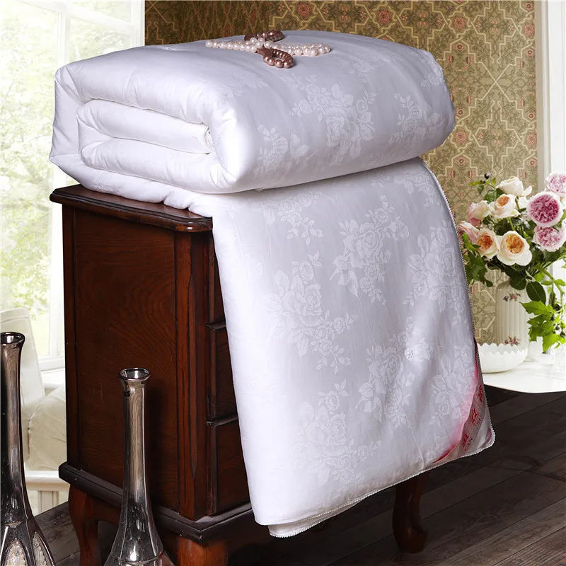 Mulberry Silk Blanket Spring Autumn Warm Soft Stitching Solid Jacquard Quilt Twin Full Queen King Size Comforter Quilts For Bed | Дом и сад
