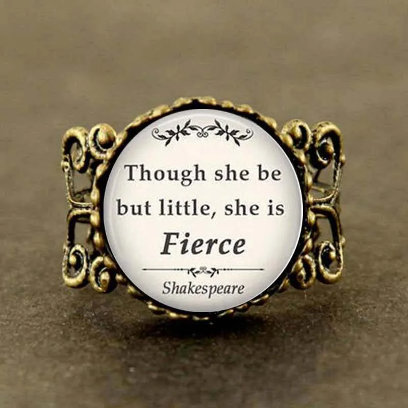 Винтажное кольцо с надписью she be but little She is Fierce цитата Шекспира ювелирные изделия
