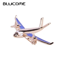 blucome airplane model brooch red enamel gold color metal brooches pins clothes suit accessories fighter aircraft shape clips