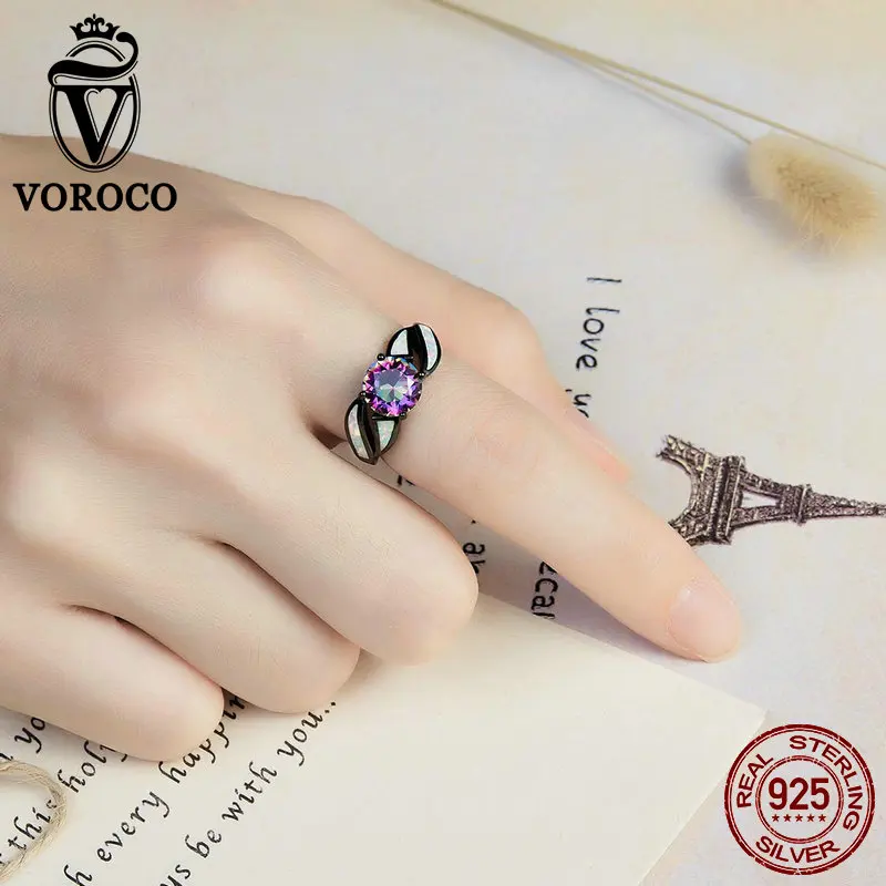 VOROCO натуральный 100% Аутентичные 925 Серебряные кольца Роскошные стекло и опал