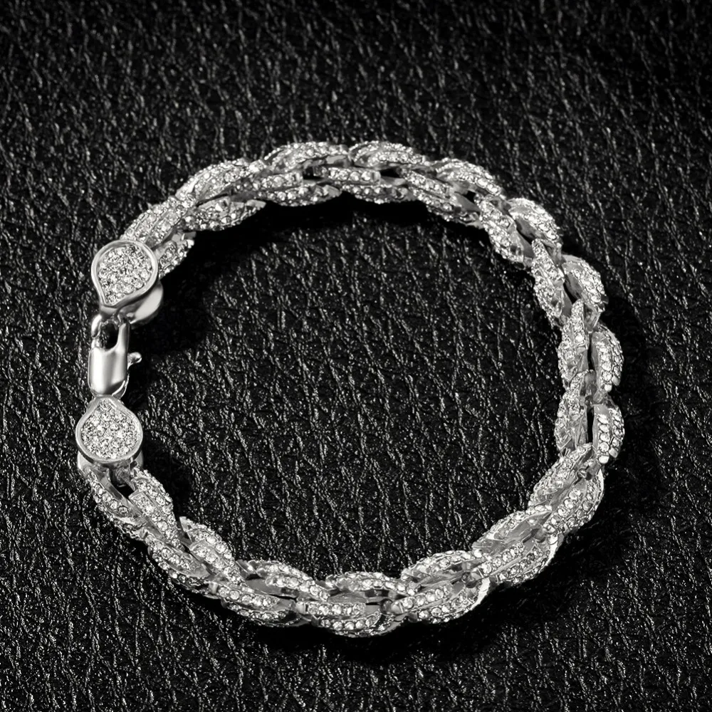 UWIN хип-хоп Wome Мужская модная Веревка Браслет цепочка Bling Стразы 9 мм золотой цвет Iced Out ювелирные браслеты