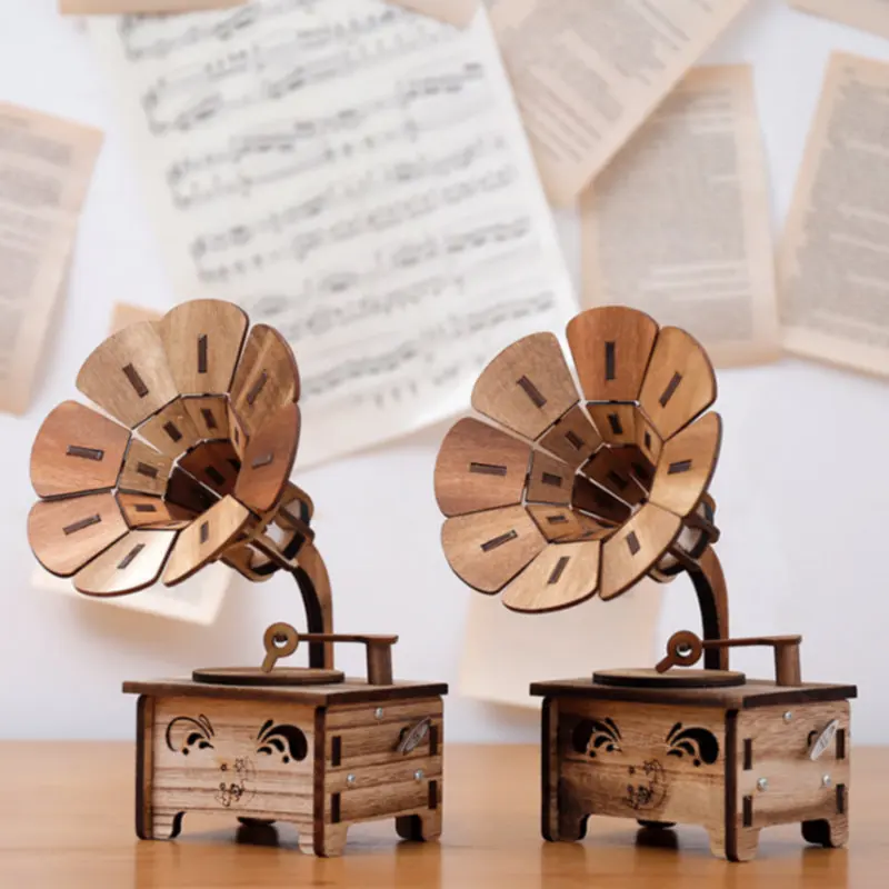 Wood Mini Retro Phonograph Model Vintage Record Player Prop Antique Gramophone Home Office Club Bar Decor Ornaments | Дом и сад