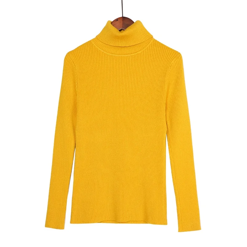 S19185Yellow WOTWOY, 13 цветов, одноцветные базовые вязаные свитера для женщин,, осень, зима, длинный рукав, Повседневный, водолазка, пуловер, женский, розовый джемпер - Цвет: S19185Yellow
