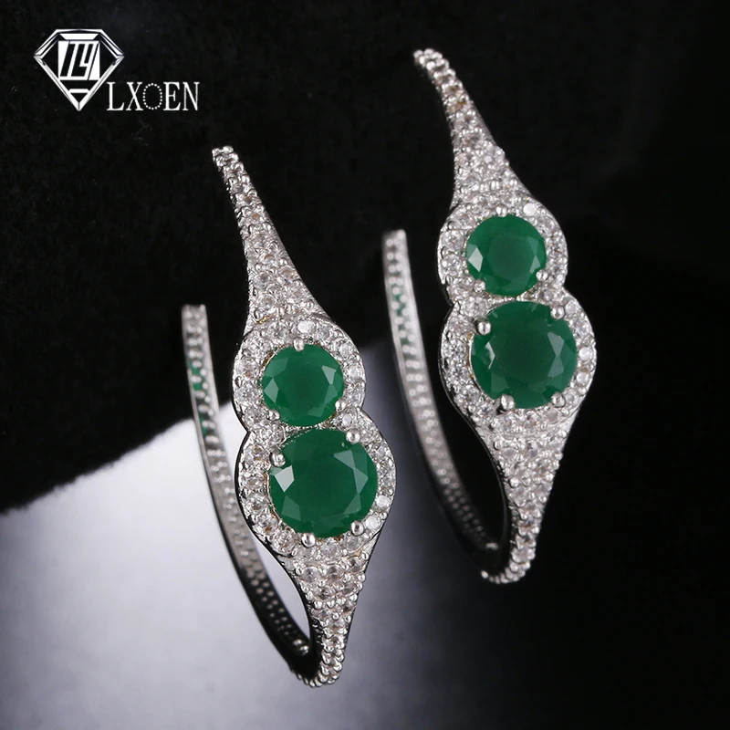 

LXOEN Luxury Punk Silver Color Hoop Earrings With Green Cubic Zirconia Hoops Women Earrings Gift Jewelry brinco