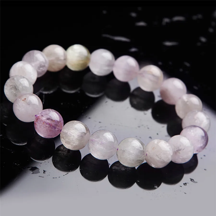 

Прозрачный Круглые хрустальные бусины браслет для женщин 11мм Подлинная натуральный камень Kunzite Кошачий глаз Шарм браслет простирания Femme