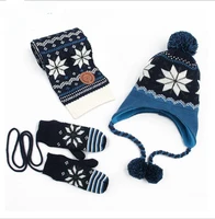 knitted baby hat winter christmas infant toddler hat set gloves scarf hat 3pcs fleece warm pompom boys cap baby girl hats
