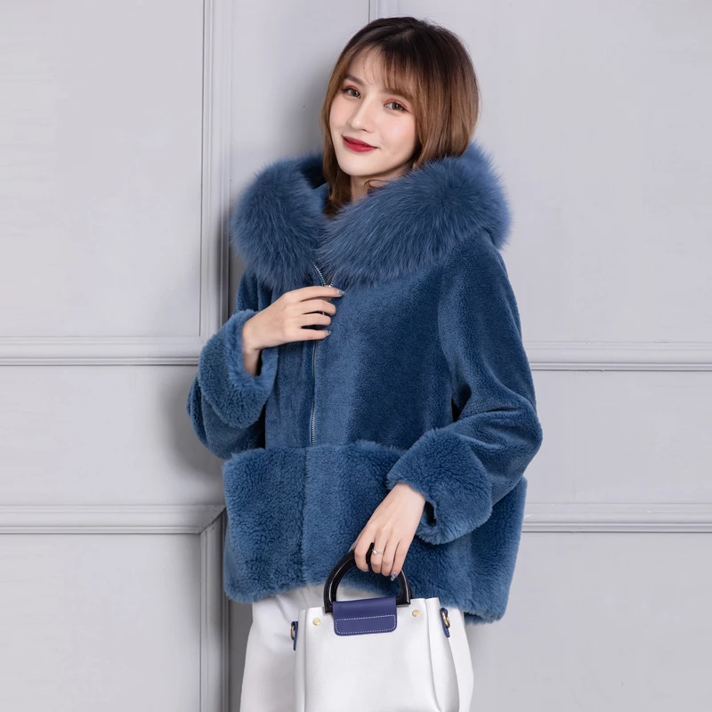 2019 new spring winter women real fox fur jacket loose plus size sheep shearing coats for | Женская одежда