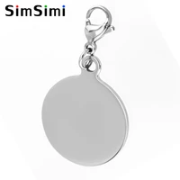 simsimi 152025mm round pendant with lobster hook for pet dogs collar diy print puppy pendants tags mirror polished 10pcs