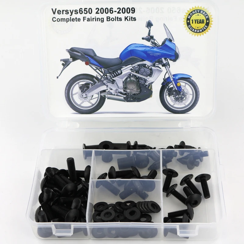 Для Kawasaki Versys 650 2006 2007 2008 2009 мотоцикл полный набор обтекаемых болтов в комплекте крепеж для обтекателей болты для кузовных работ Сталь - Цвет: Black